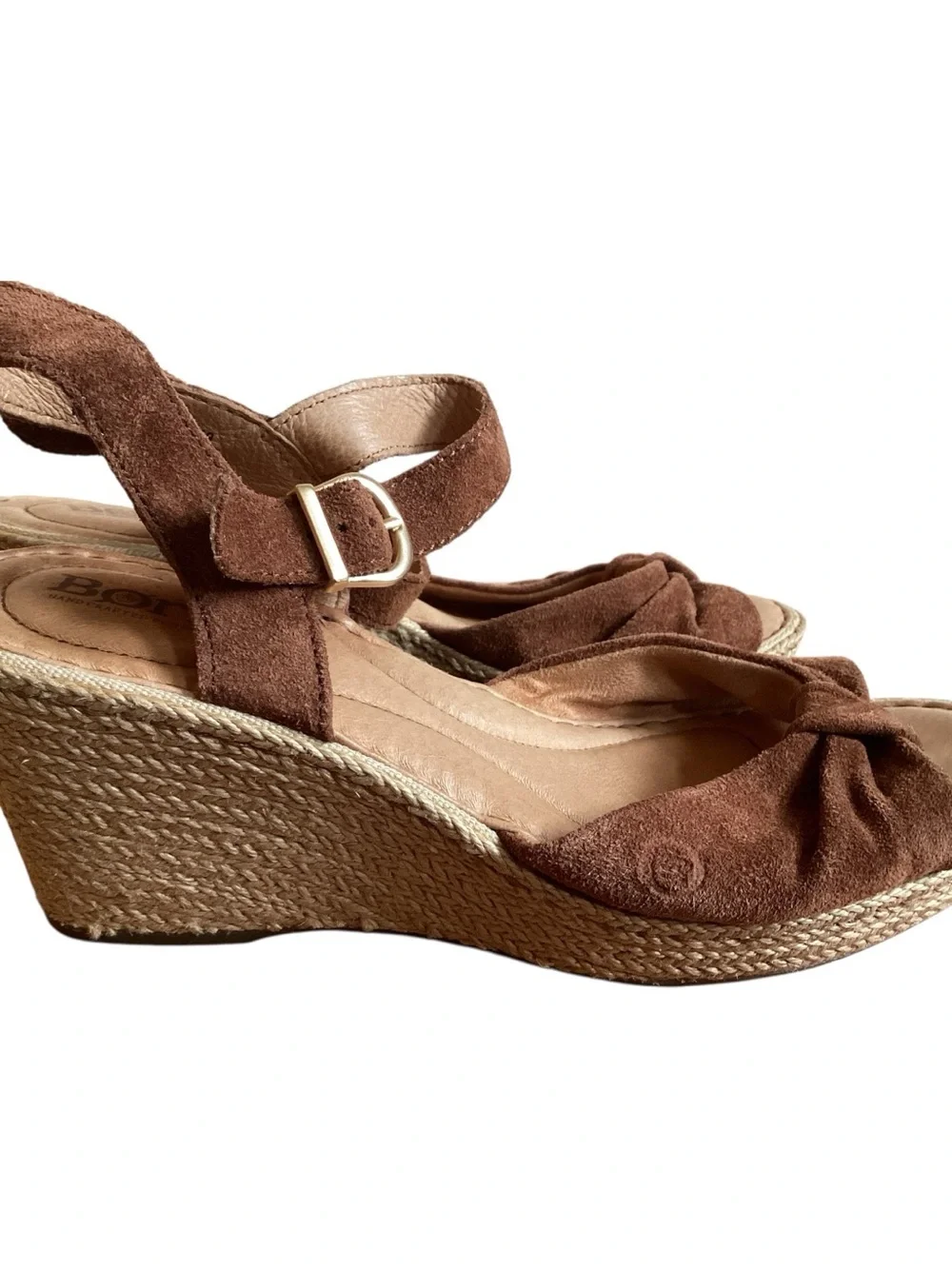 Born Ladue Brown Suede Leather Espadrille Wedge Sandals Size 8